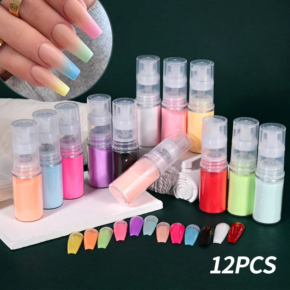 MAFANAILS 12-Color Ombre Spray Nail Glitter Powder 10g
