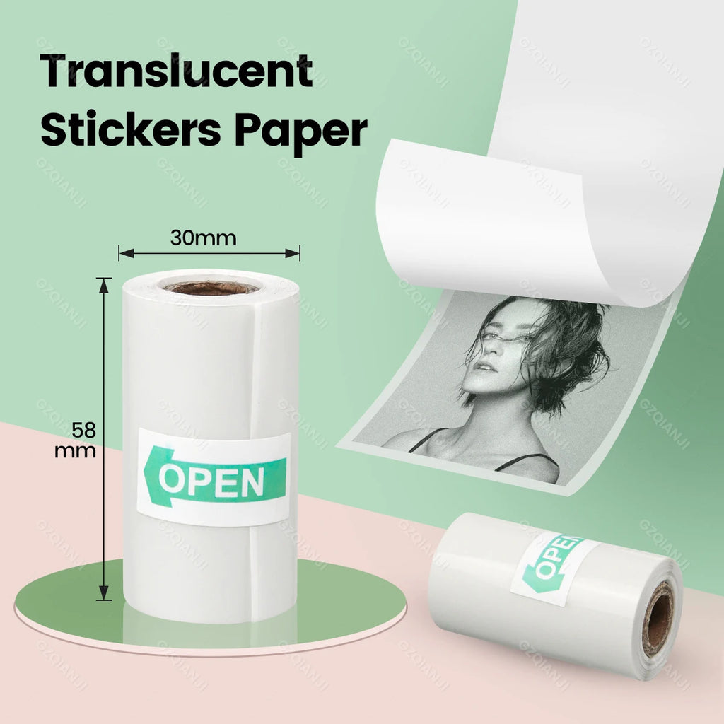 Translucent 58mm Thermal Sticker Paper Rolls 57x30mm | Mini Printer Thermal Sticker Paper PRIMED