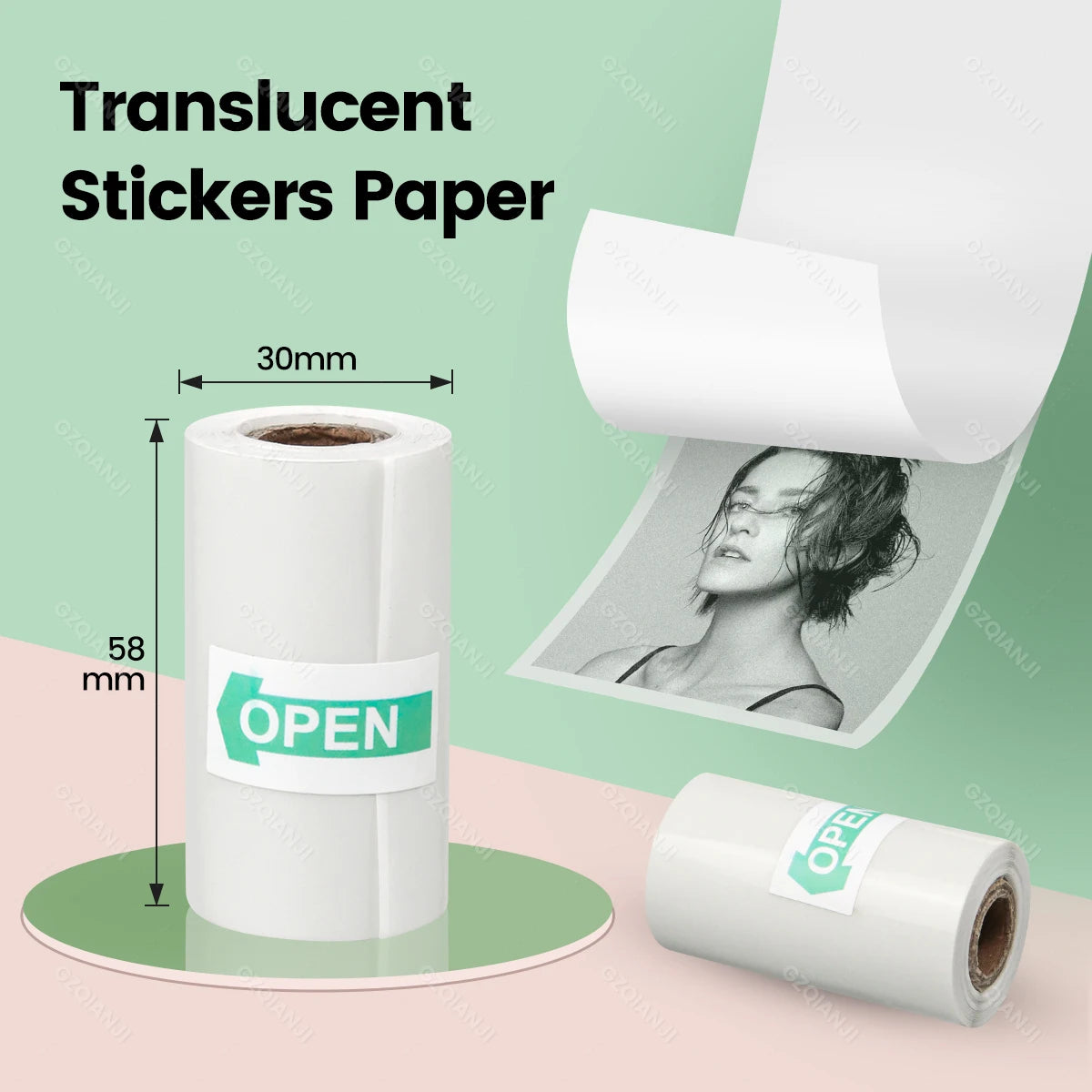 Translucent 58mm Thermal Sticker Paper Rolls 57x30mm | Mini Printer Thermal Sticker Paper PRIMED