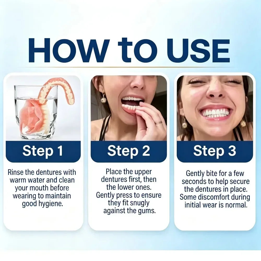 Silicone False Teeth Set – Upper & Lower Cosmetic Veneers