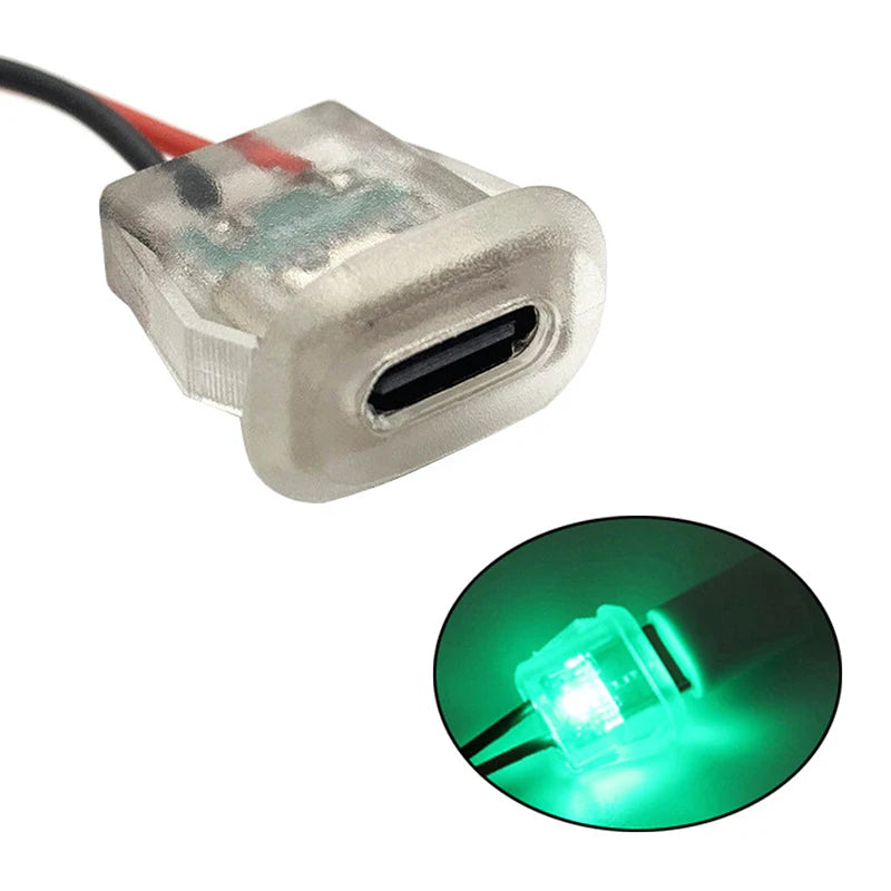 Waterproof USB-C Female Connector Jack with LED Panel