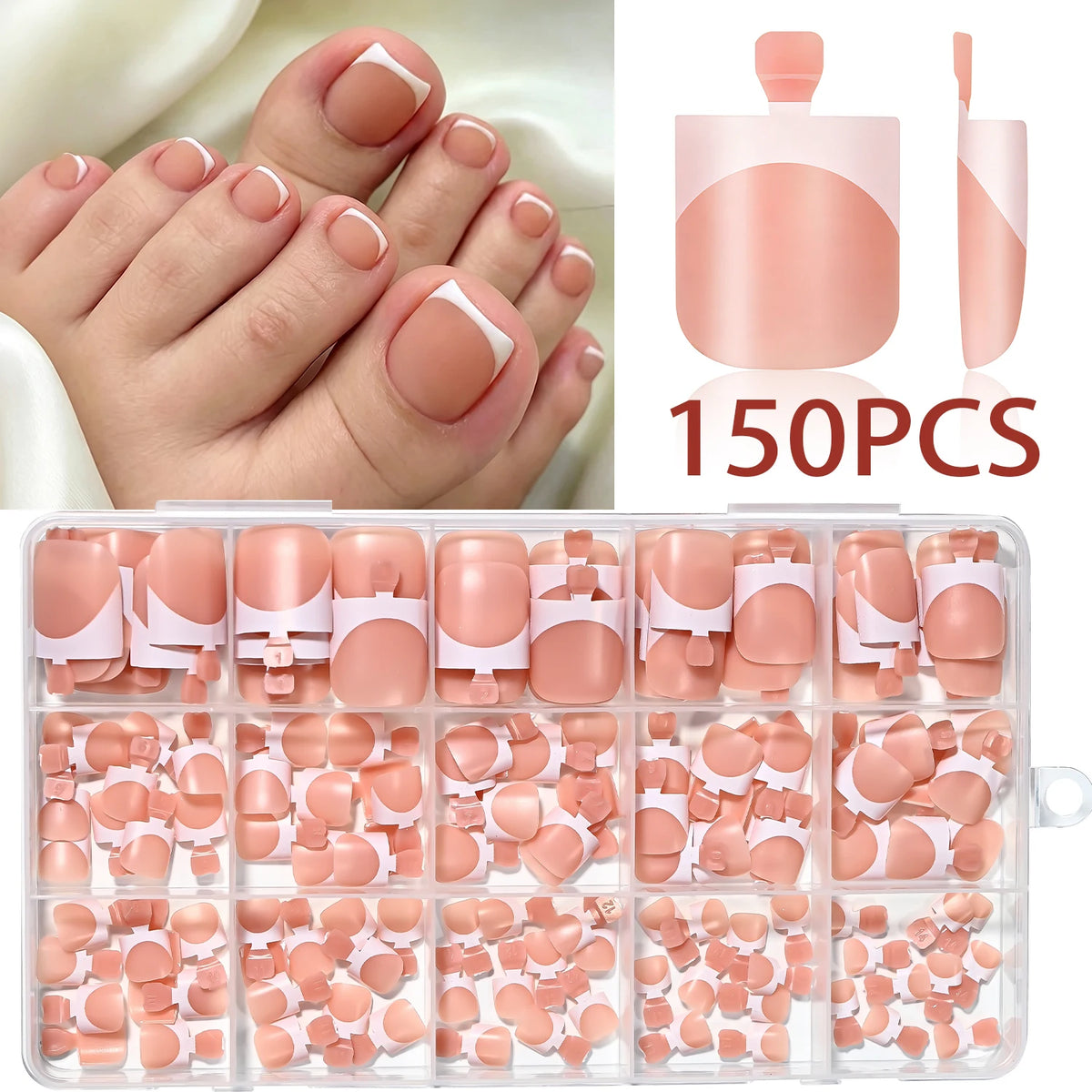 150Pcs Press-On Toenails – Ultra Thin French Matte Fake Nails