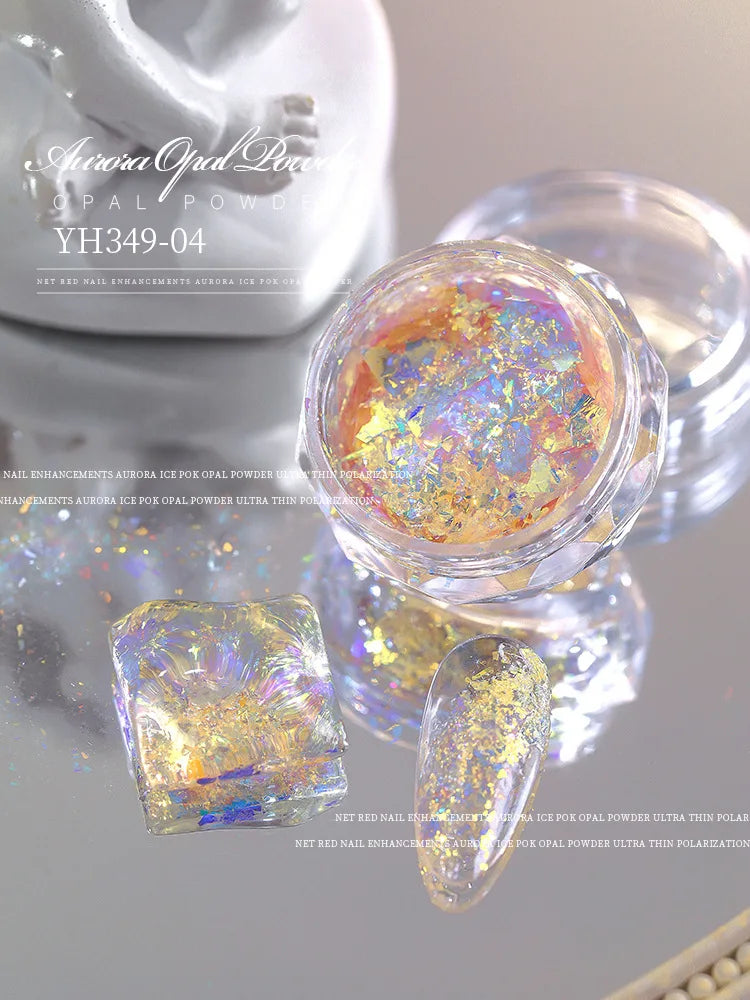 4-Jar Aurora Opal Nail Glitter Powder Set – Mirror Shimmer Nail Glitter Powder PRIMED