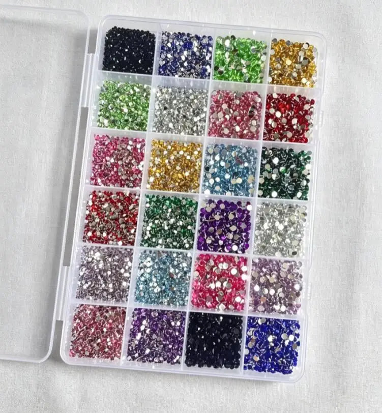 9000Pcs Mixed Nail Rhinestones – 24 Grid Flat Back Gems Set