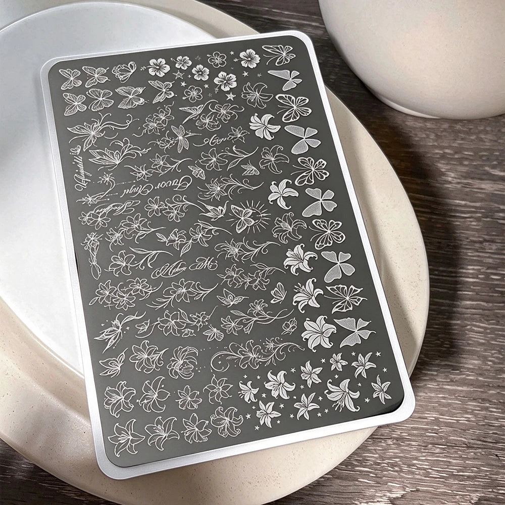 Lily & Butterfly Nail Stamping Plate | Retro Floral Steel Template Nail Stamping Plate PRIMED A1