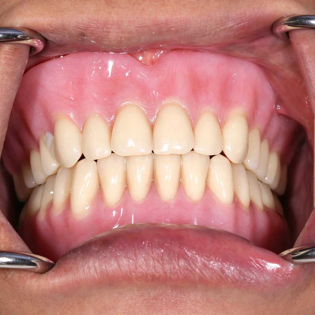 Snap-On Silicone False Teeth | Full Denture Set for Men & Women