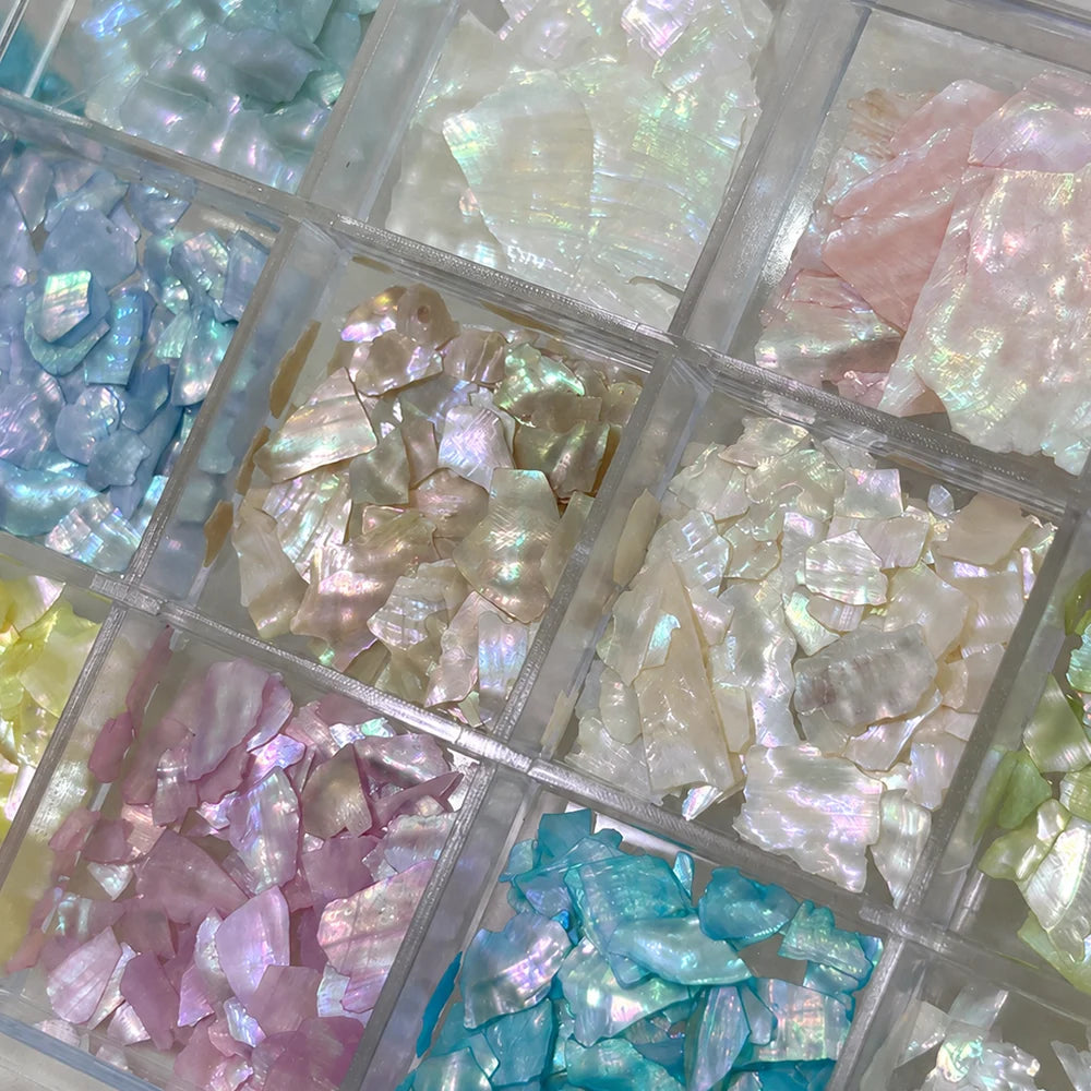 12-Grid Aurora Pearl Shell Nail Art Flakes & Glitter Charms Nail Art Charms PRIMED