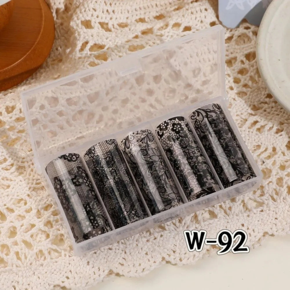 Holographic Lace Nail Foils – Black & White Sequin Stickers