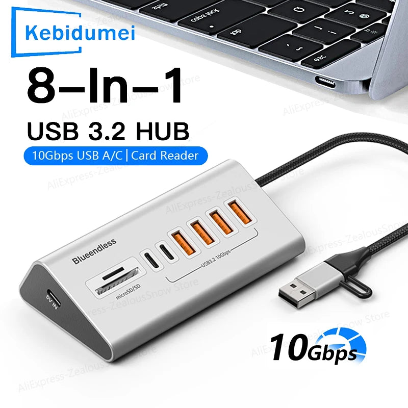 USB 3.2 Docking Station 8/9-Port 10Gbps Type-C Hub Aluminum