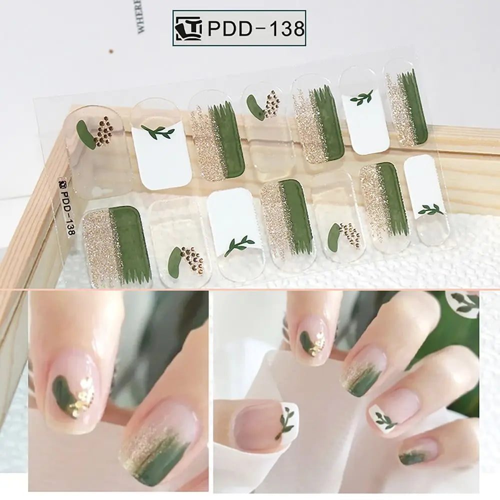 Semi-Cured Gel Nail Stickers – Floral Full Cover DIY Nail Art