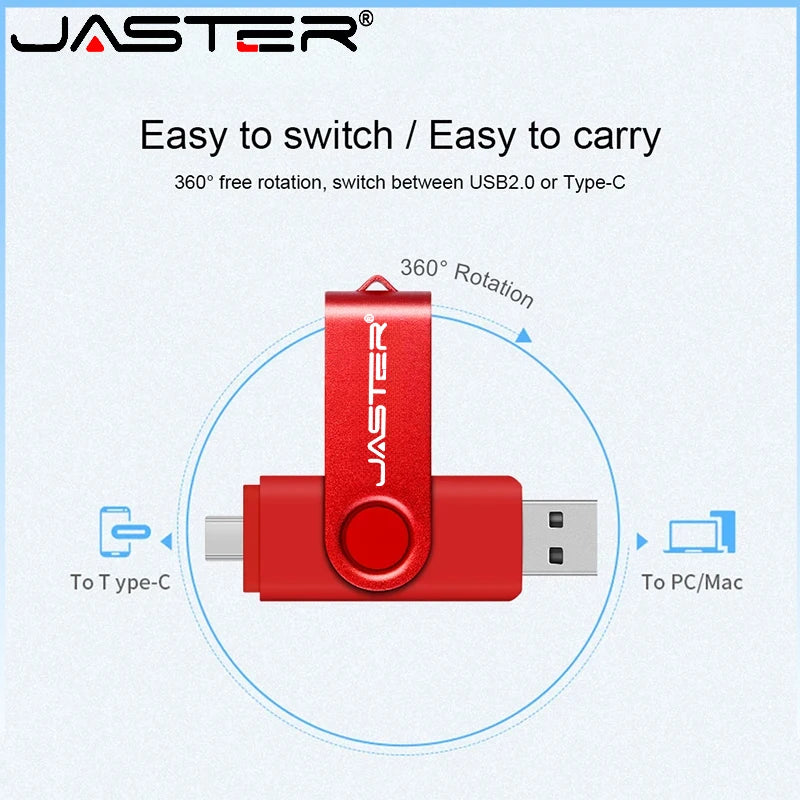 JASTER OTG Type-C USB Flash Drive 4GB–128GB | Metal 2-in-1 USB Flash Drive PRIMED