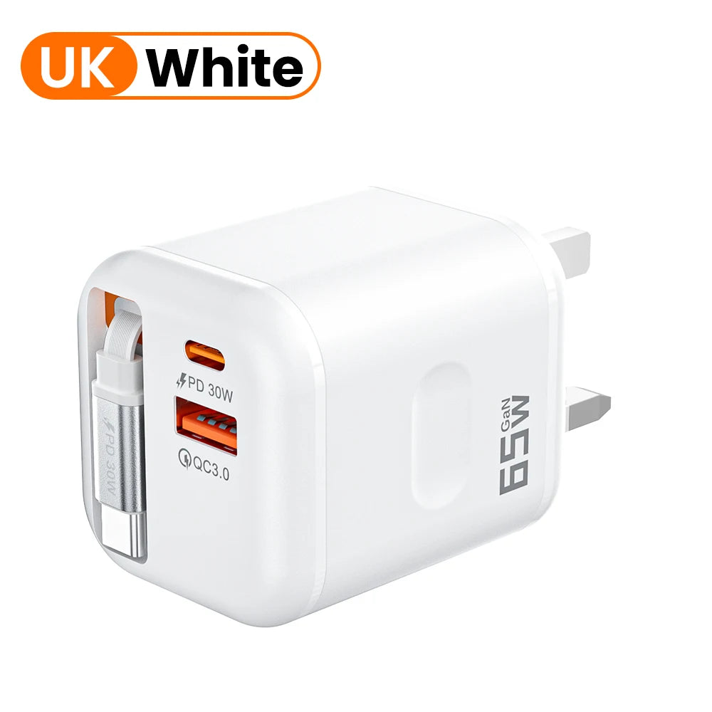 Elough 2-Port QC3.0 & PD 30W Fast Wall Charger + Type-C Cable USB Wall Charger PRIMED UK-White