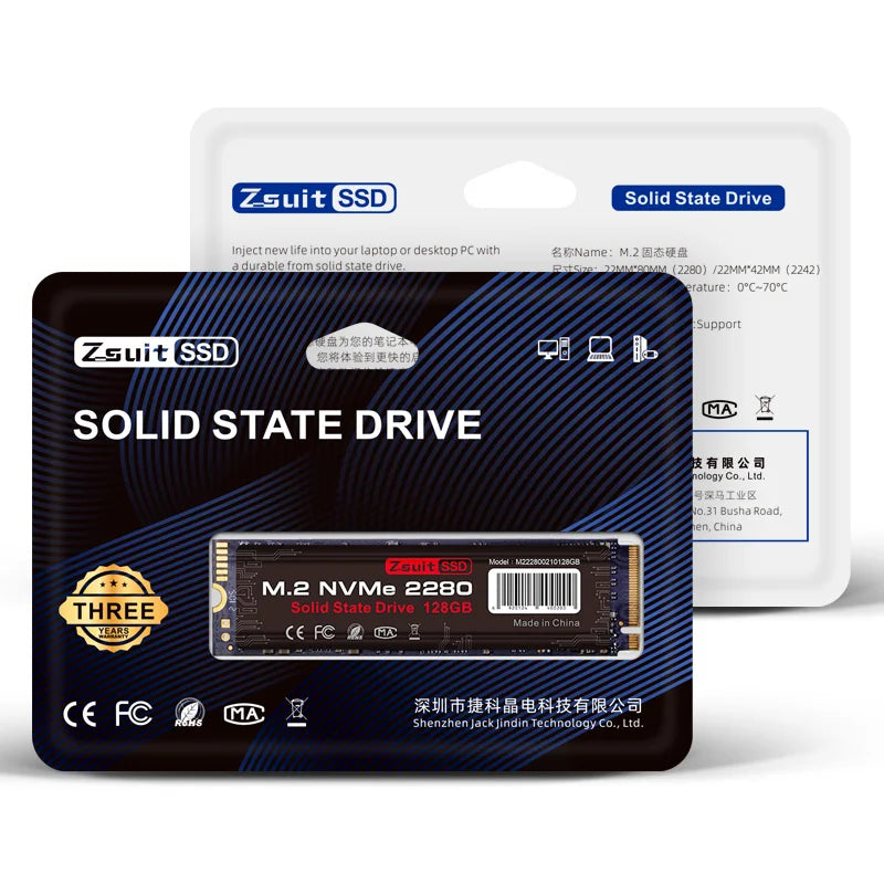 Zsuit M.2 NVMe SSD 128GB–1TB PCIe 3.0 Internal Drive