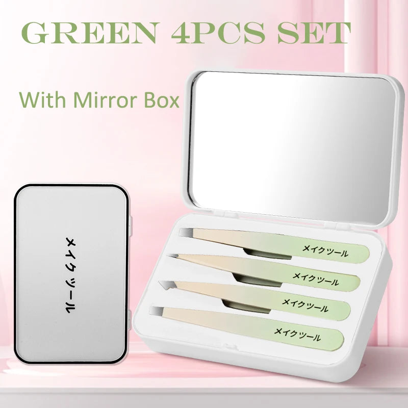 Stainless Steel Slanted Eyebrow Tweezers | Colorful Combo Set
