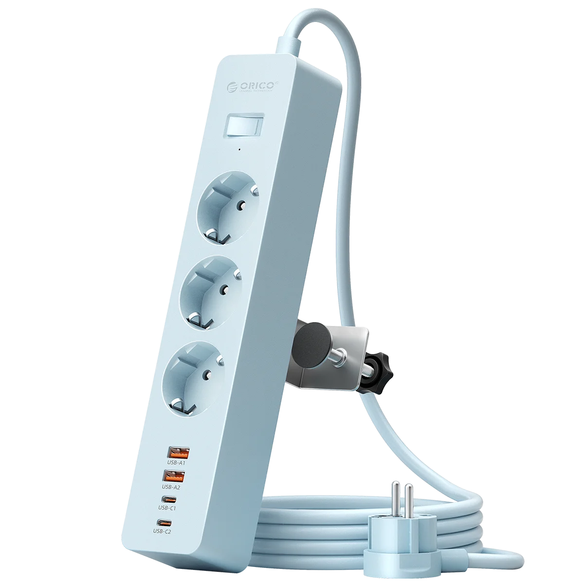ORICO EU Desk Clamp Power Strip PD20W | 3 AC 4 USB Ports Desk Clamp Power Strip PRIMED 1.5M 3A2U2C Blue China Mainland EU Plug