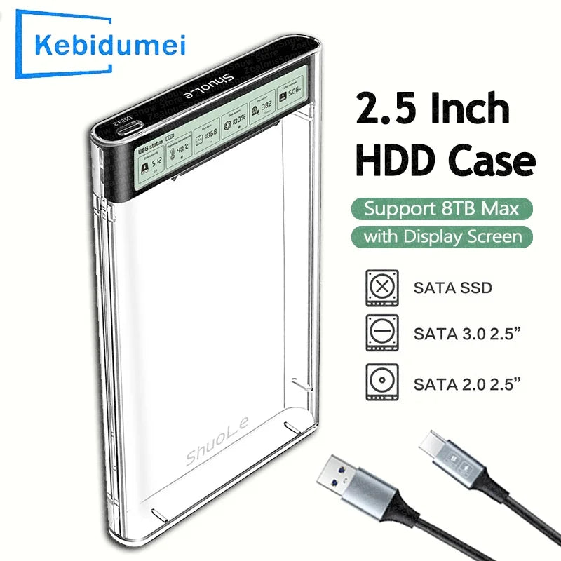 USB 3.2 2.5" HDD SSD Enclosure with Smart Display Screen HDD SSD Enclosure PRIMED