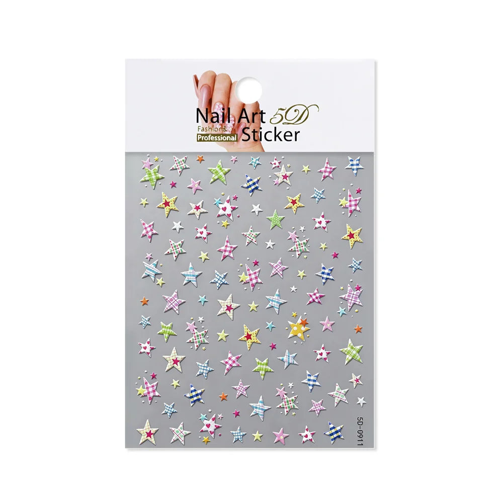 Y2K 5D Embossed Nail Stickers – Plaid & Star DIY Decals