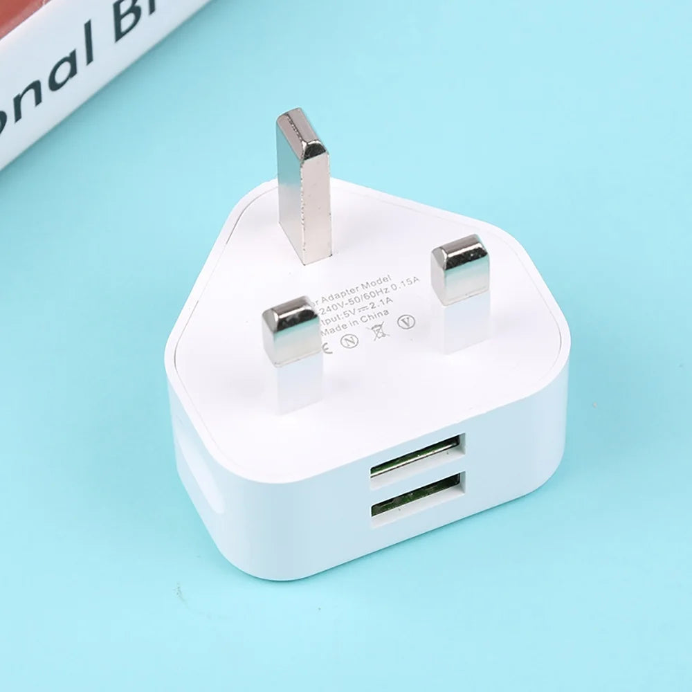 UK 3-Pin USB Wall Charger Adapter 1 & 2 Ports | 5V 2.1A USB Wall Charger PRIMED