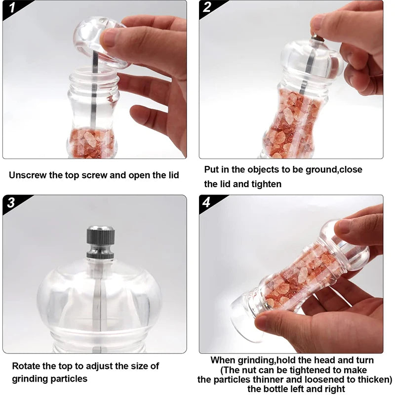 Clear Acrylic Salt & Pepper Grinder Mill | Adjustable Coarseness Spice Grinder Mill PRIMED