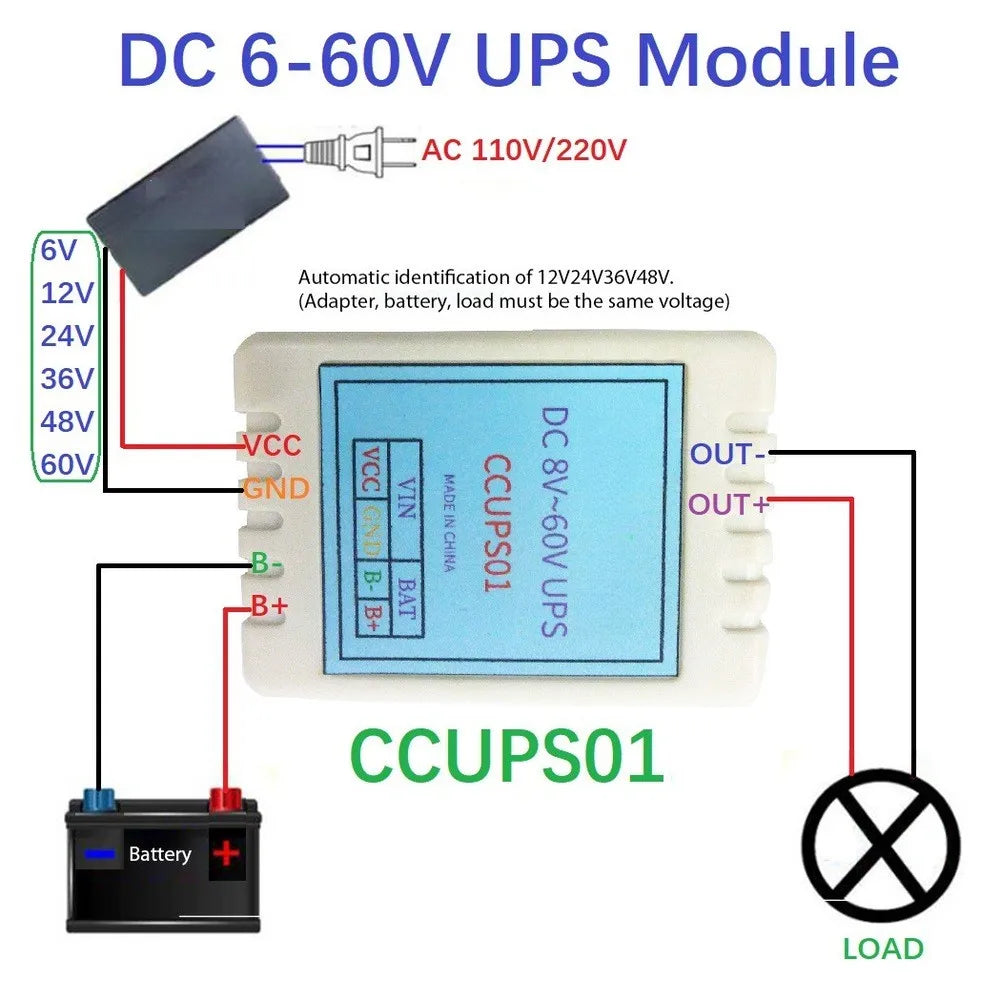 UPS Power Protection Module DC 6V–60V Auto Battery Switching