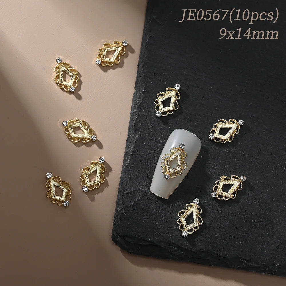 Vintage Hollow Frame Nail Charms Zircon Alloy 10/20Pcs Nail Art Charms PRIMED JE0567(10pcs)
