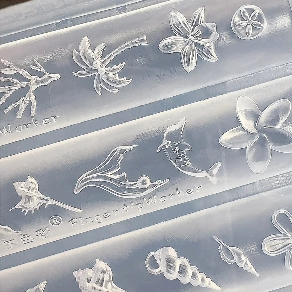 Ocean 3D Nail Silicone Stamping Mold – Shell, Sea Star & Dolphin