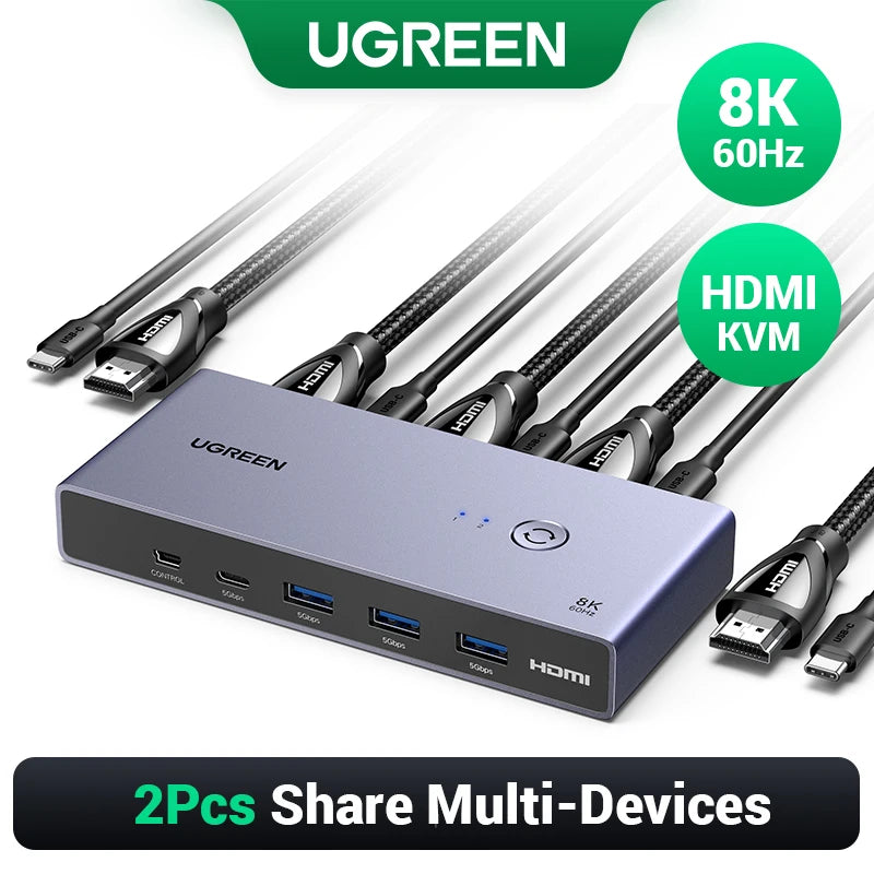 UGREEN 8K 60Hz HDMI 2.1 KVM Switch – USB-C, 2 PCs 1 Monitor KVM Switch PRIMED 8K KVM Switch China Mainland