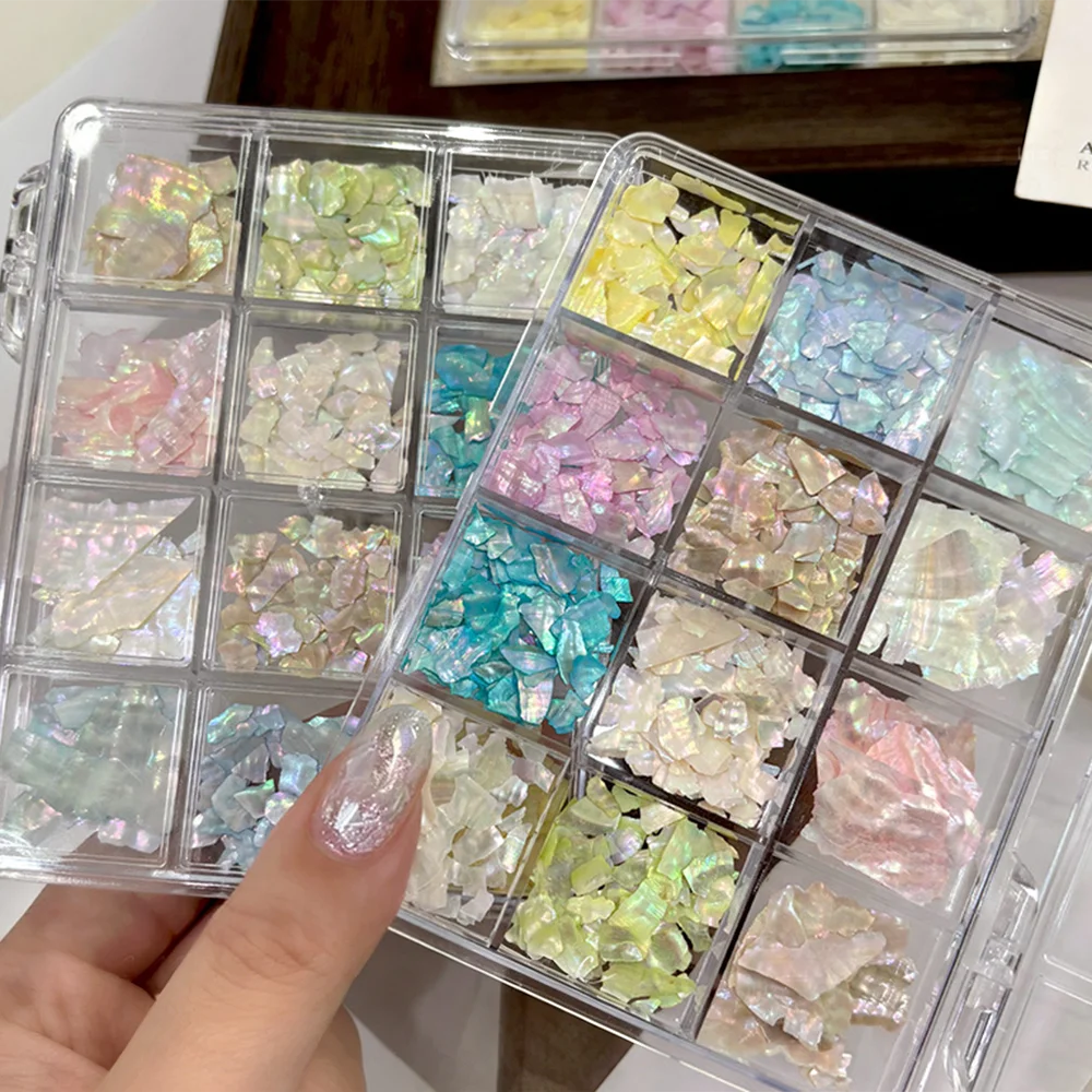 12-Grid Aurora Pearl Shell Nail Art Flakes & Glitter Charms Nail Art Charms PRIMED