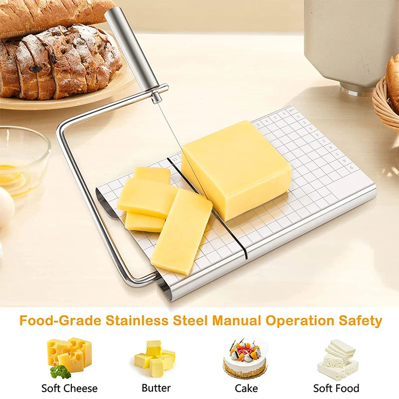 LMETJMA Adjustable Wire Cheese Slicer Board + 5 Replacement Wires Wire Cheese Slicer PRIMED