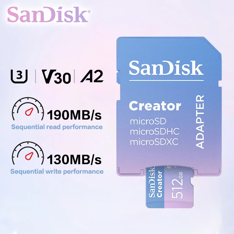 SanDisk Creator MicroSD V30 U3 A2 – 190MB/s Dash Cam & Drone MicroSD Memory Card PRIMED