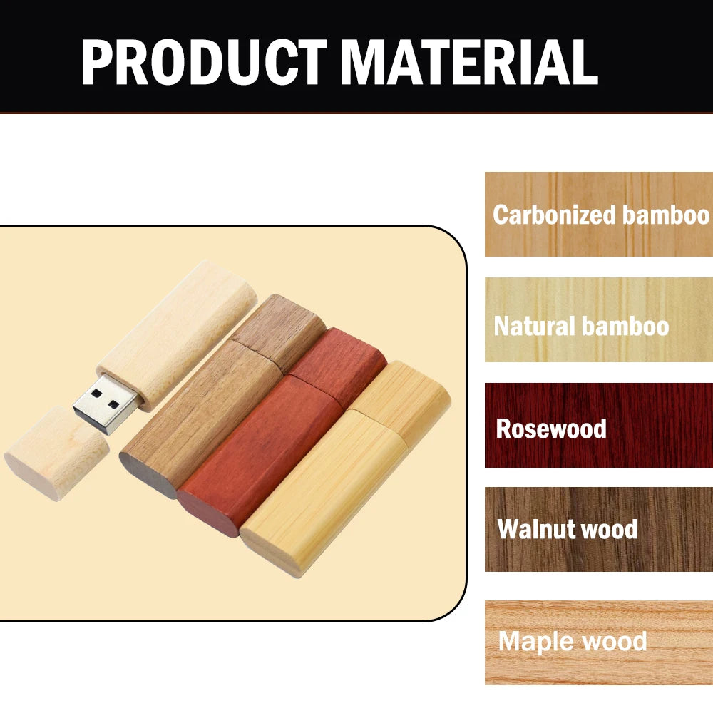 Wooden USB Flash Drive Custom Logo Bulk 4GB–64GB | 10/30/50 Pack