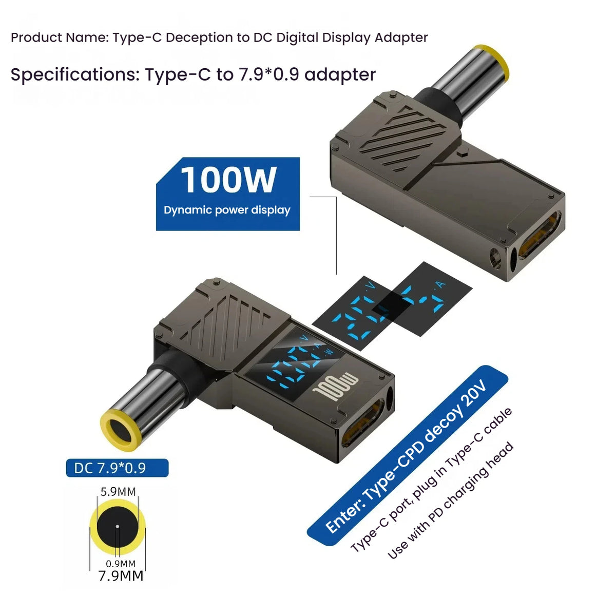 TISHRIC 100W USB-C to DC Laptop Charger Adapter | 5A Type-C Laptop Charger Adapter PRIMED 7909 China Mainland