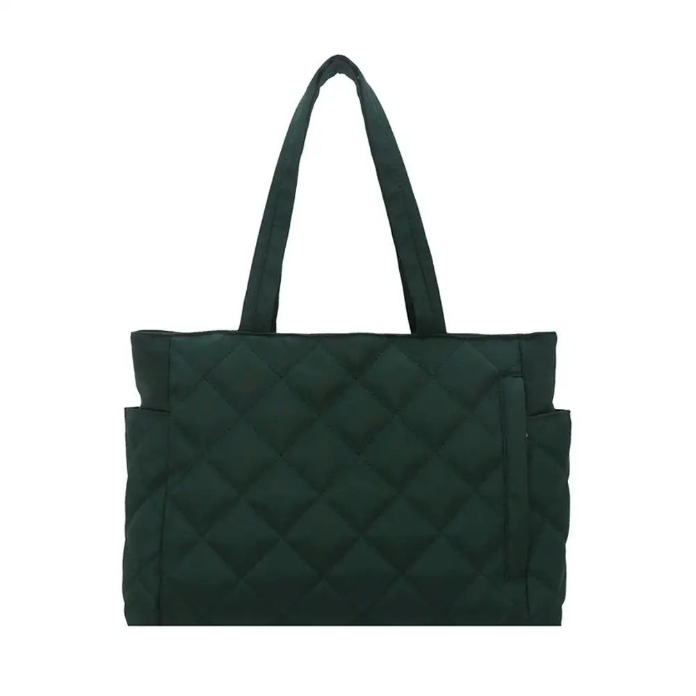 Women's Multi-Pocket Quilted Shoulder Bag | Large Tote Shoulder Tote Bag PRIMED Green
