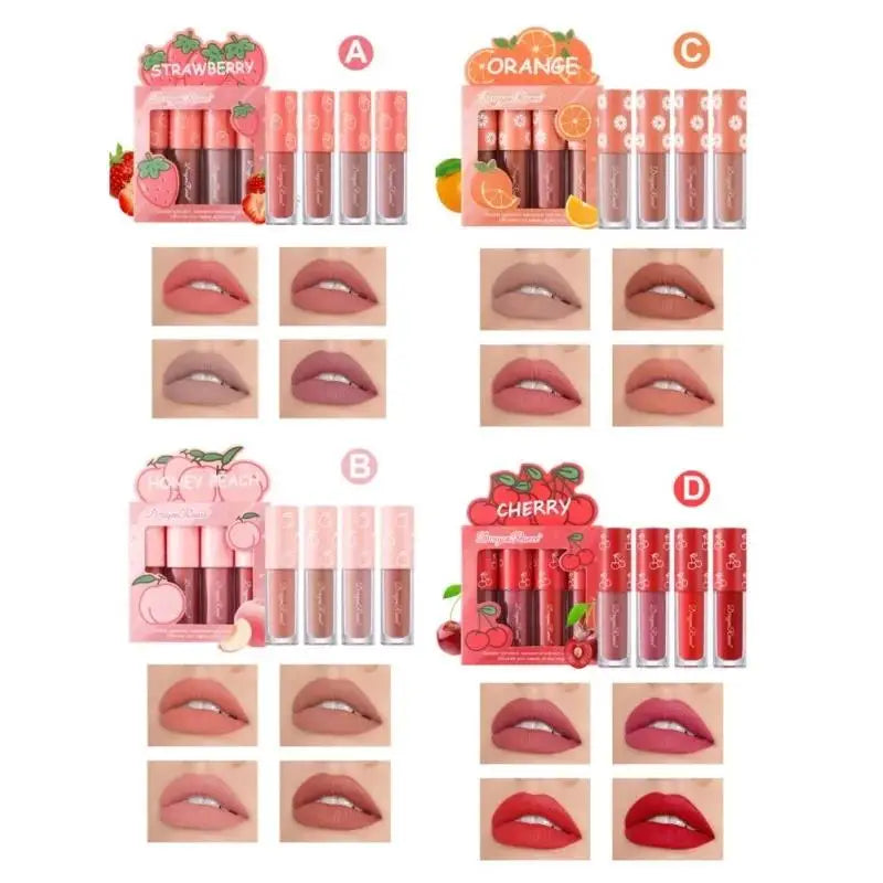 Dragon Ranee 4-Pc Velvet Matte Lip Gloss Set – Fruit Scented Matte Lip Gloss Set PRIMED