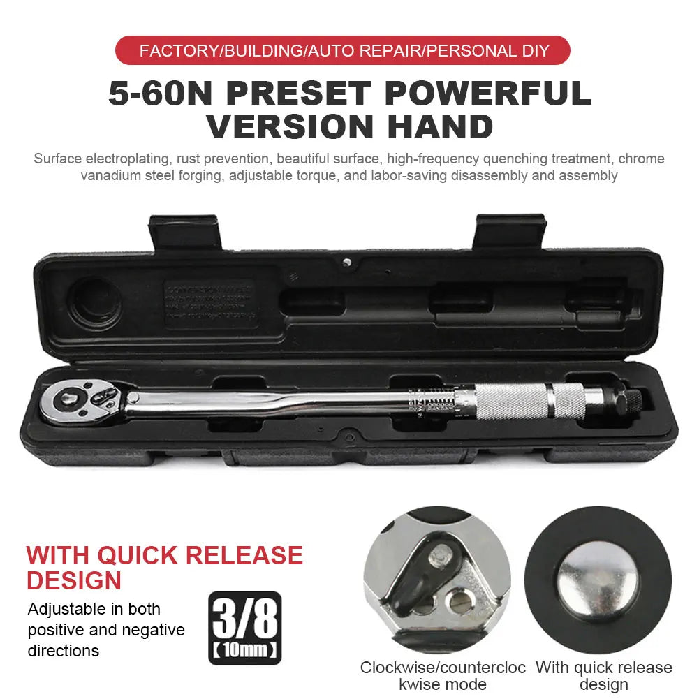 5-60 N.m Adjustable Torque Wrench 3/8" Drive + Socket Adapter Set Torque Wrench Set PRIMED