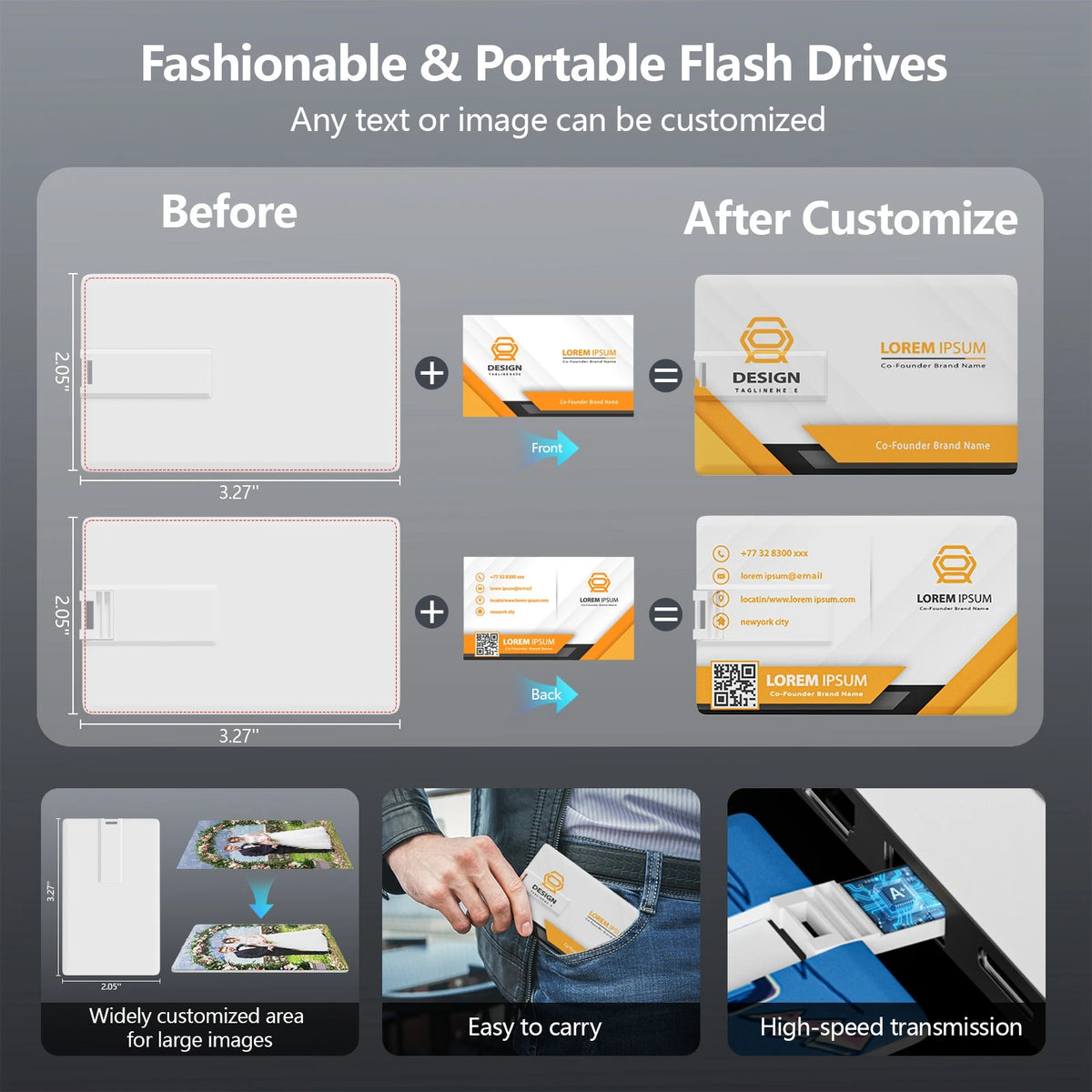 Custom Logo USB Flash Drive Card Style 32GB 64GB 128GB Custom USB Flash Drive PRIMED