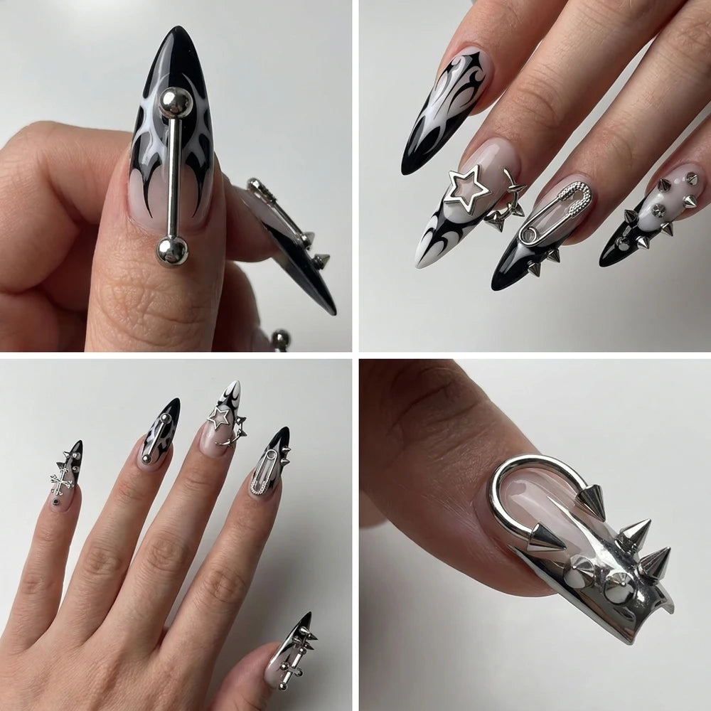 12-Grid Punk Metal Rivet Nail Charms – 3D Stars & Rings Set Nail Art Charms PRIMED
