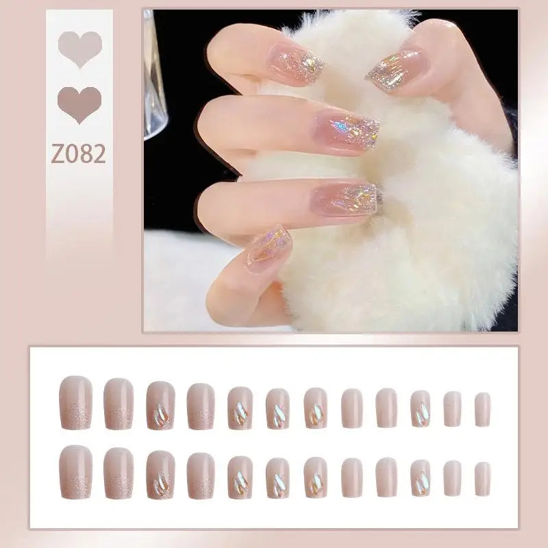 French Press On Nails Set – 24 Short Acrylic Tips with Glue