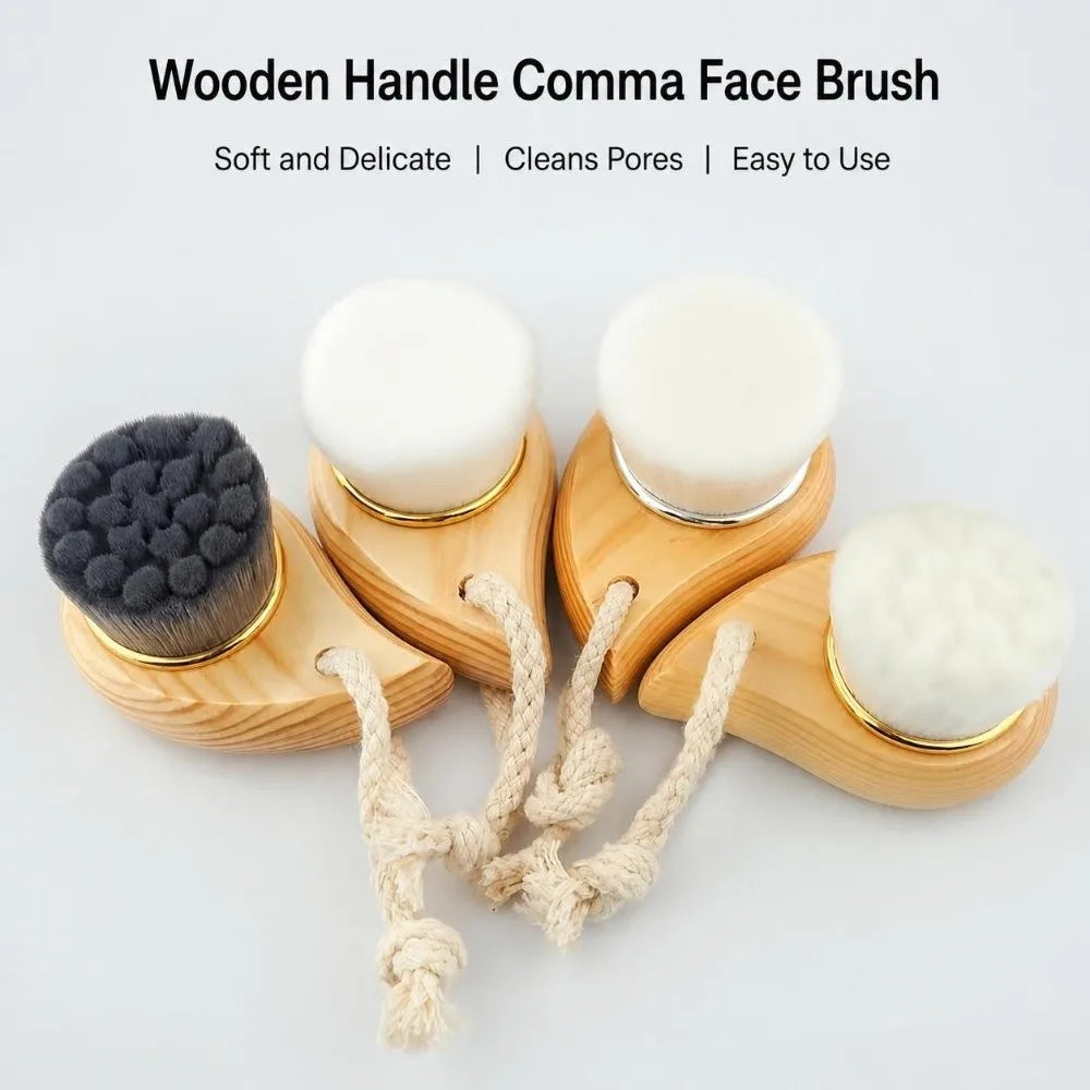 Soft Bristle Facial Cleansing Brush | Curved Wood Handle