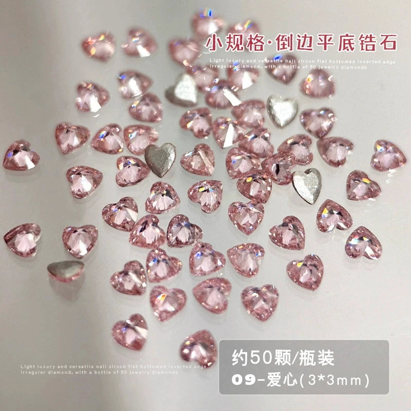 50Pcs Pink Zircon Nail Rhinestones Heart & Oval Manicure Charms Nail Art Rhinestones PRIMED ZD121-2