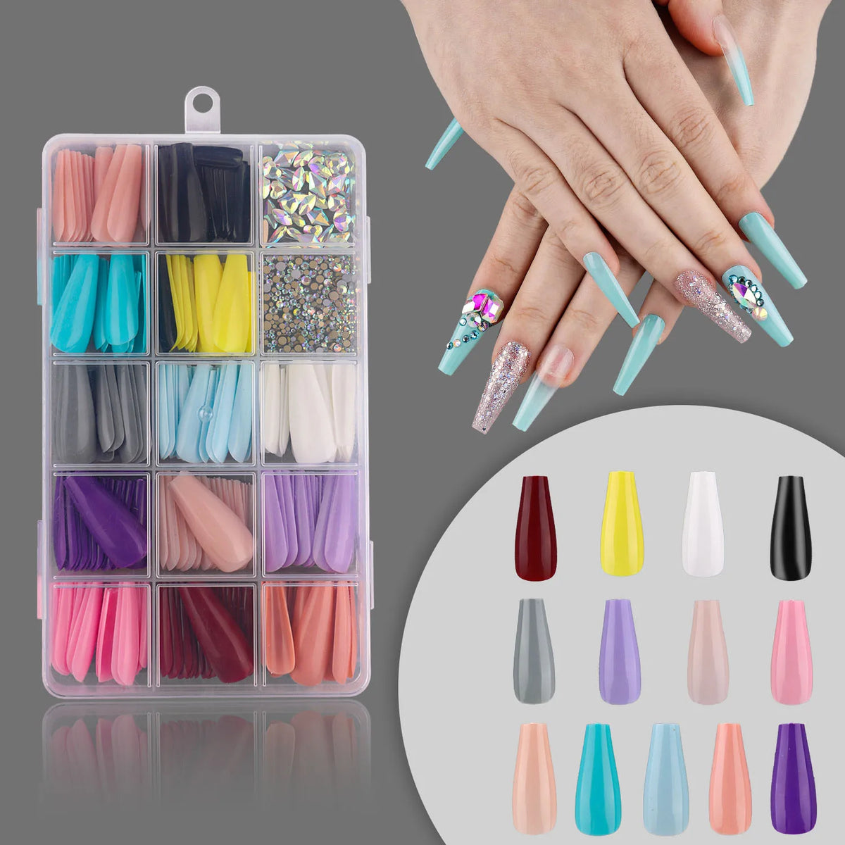 LEKGAVD Long Press-On Nails Set – Diamond DIY Manicure Kit