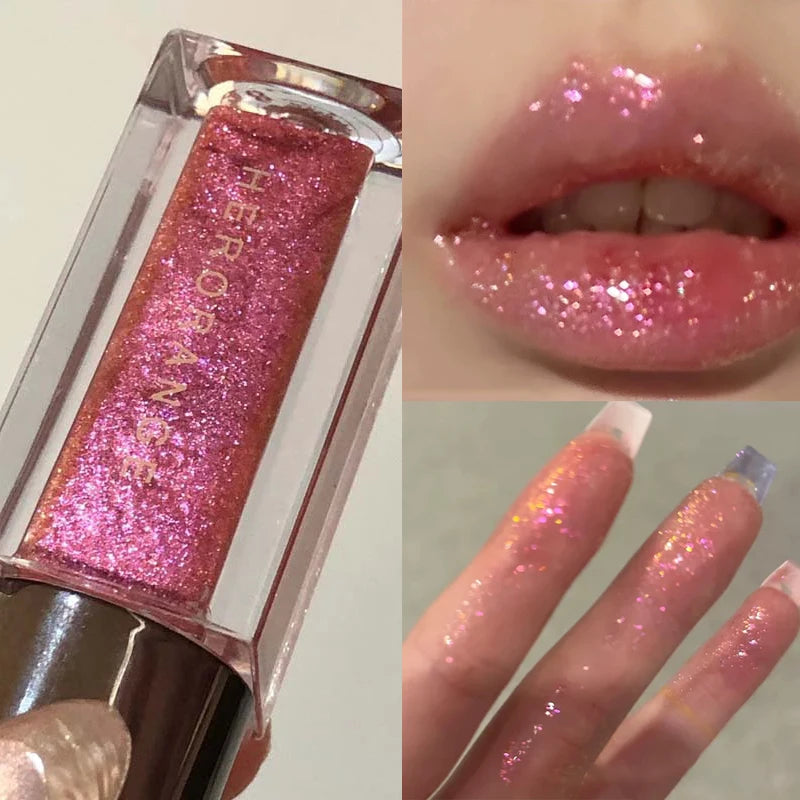 Pink Glitter Lip Gloss – Shimmer Mirror Lip Glaze & Tint Glitter Lip Gloss PRIMED
