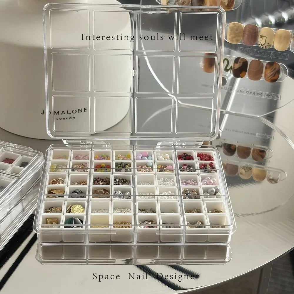 Transparent 36-Grid Nail Art Storage Box | Candy Colors