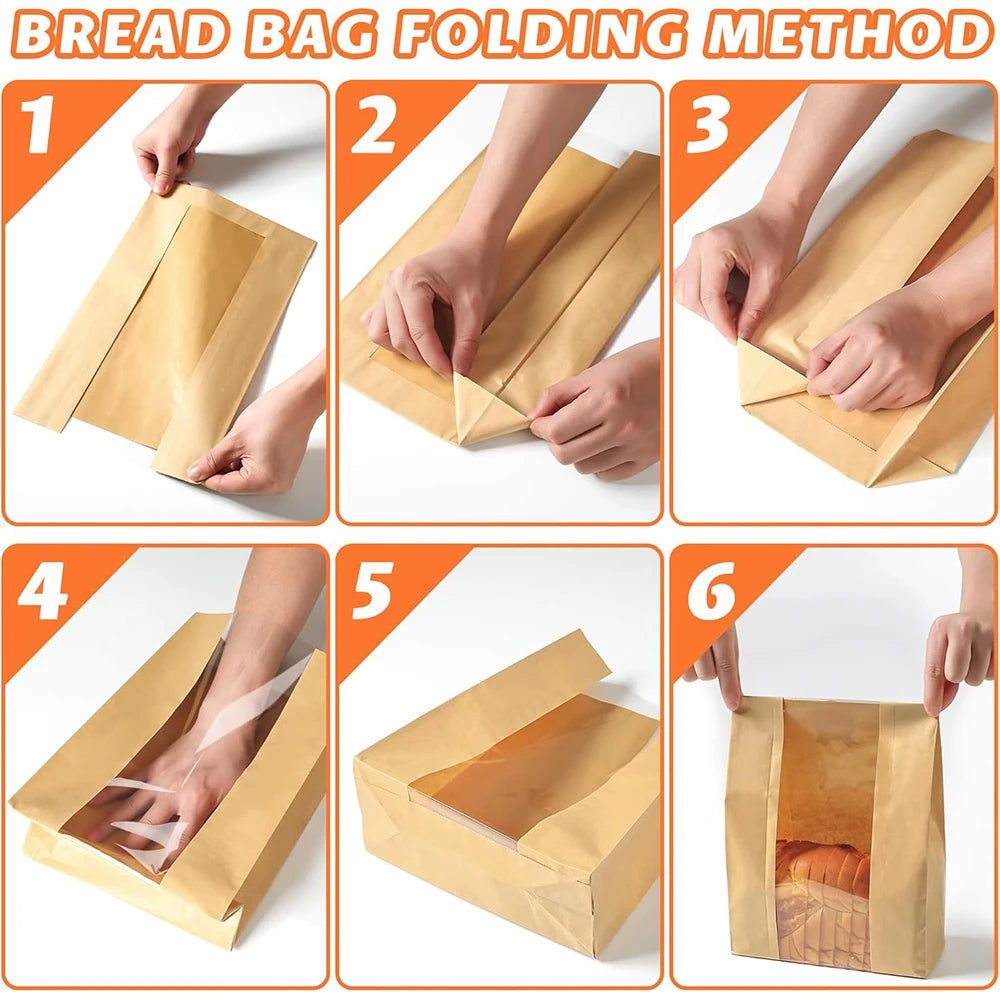 LMETJMA Large Paper Bread Bags with Window – 25 Pack Bakery Packaging Bags PRIMED