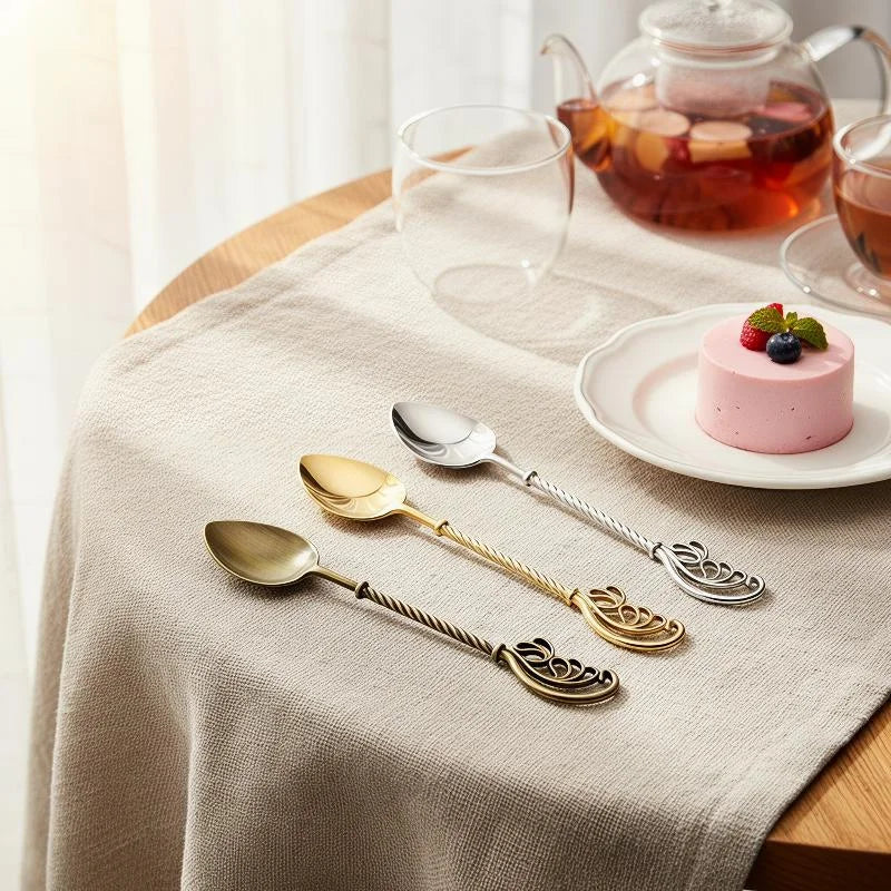 Vintage Mirror-Polished Coffee Spoons Set of 2 | Zinc Alloy