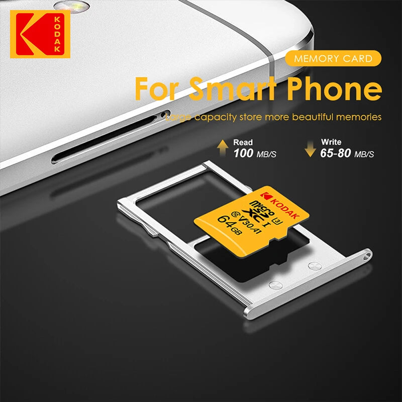 Kodak 64GB Micro SD Card Class 10 U3 V30 A1 microSDXC MicroSD Memory Card PRIMED