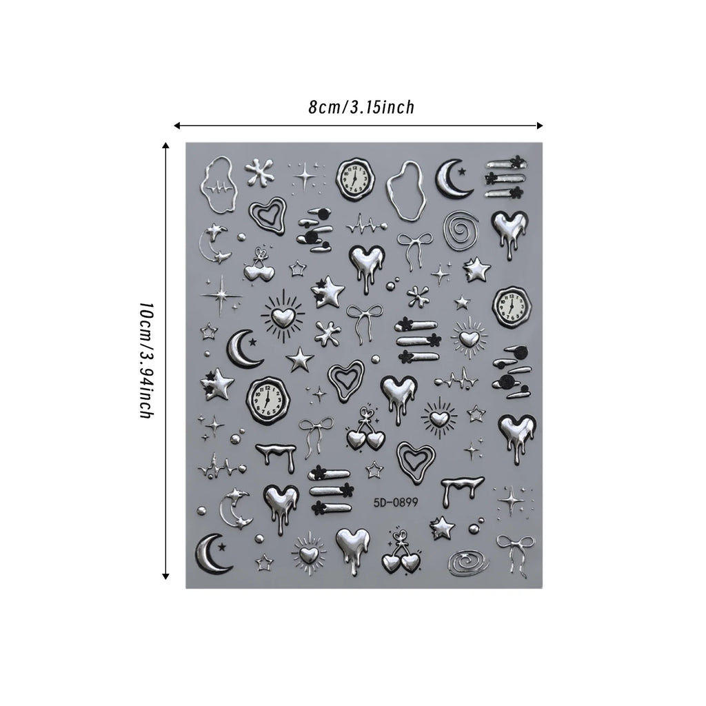 Punk Gothic 3D Nail Art Stickers – Silvery Embossed Decals Nail Art Stickers PRIMED