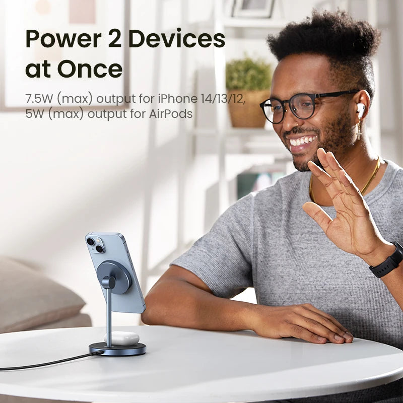 UGREEN 2-in-1 Magnetic Wireless Charging Stand 20W | iPhone AirPods Wireless Charging Stand PRIMED