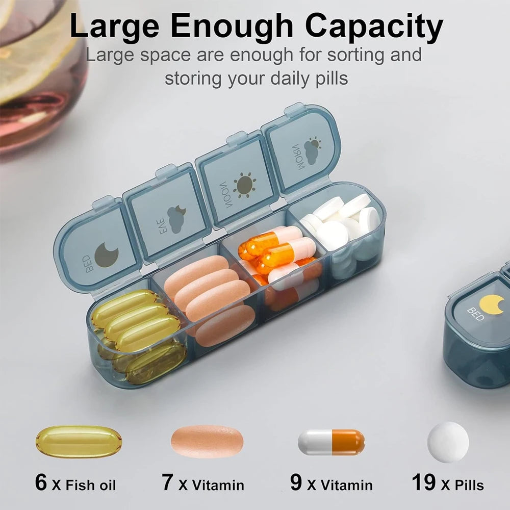 Weekly Pill Organizer 3–4x Daily | 7-Day 28-Compartment Box