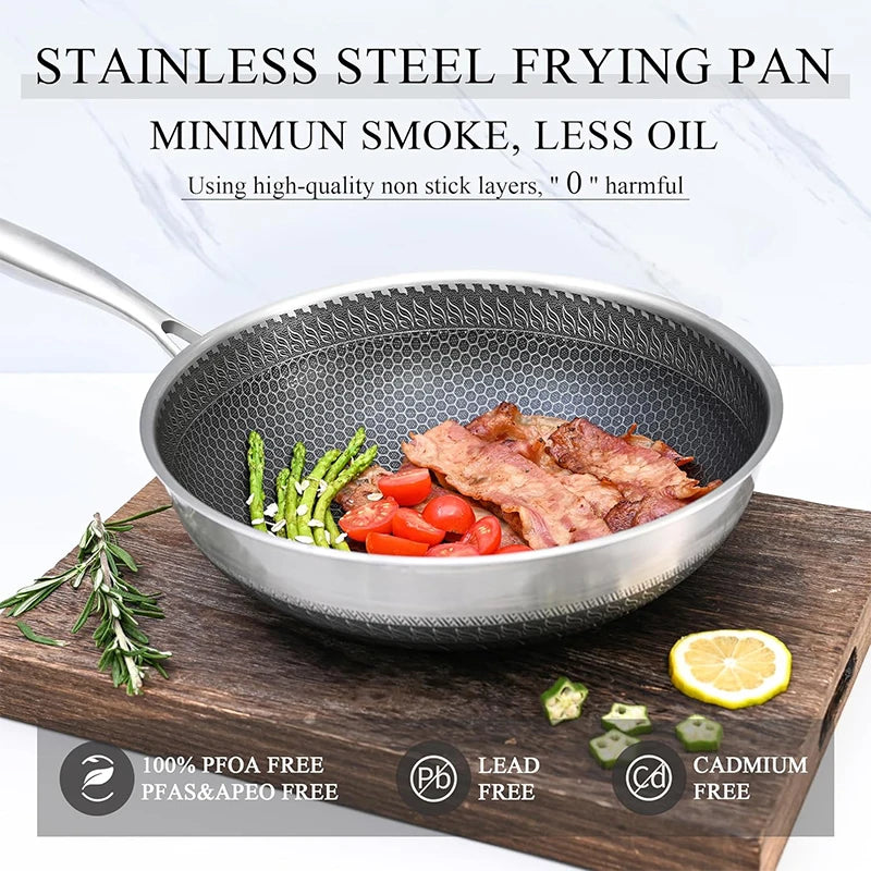 LMETJMA 28cm Hybrid Nonstick Wok Pan | 316 Stainless Steel Lid Nonstick Wok Pan PRIMED